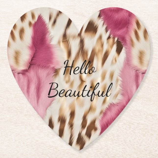 Stylish Girly Pink White Gold Zebra Paper Coaster (Front)