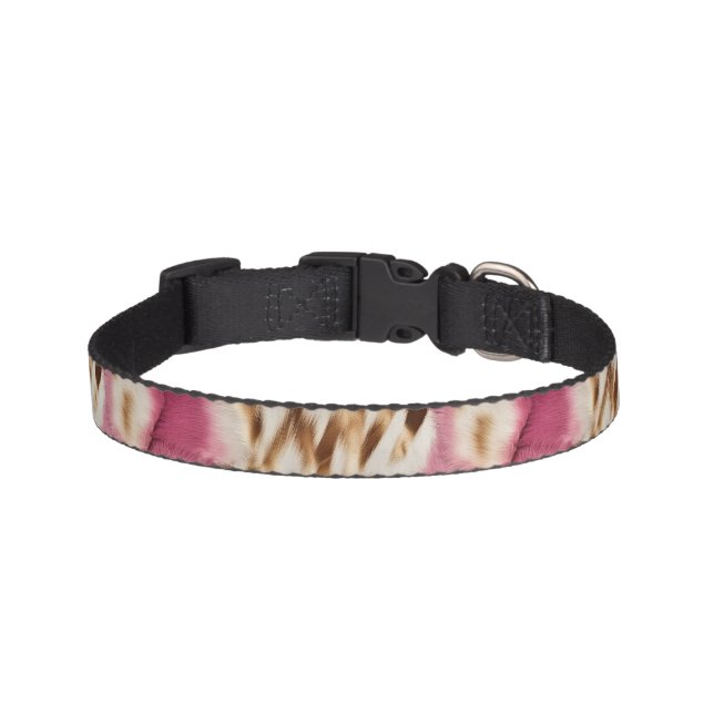 Stylish Girly Pink White Gold Zebra Pet Collar (Front)