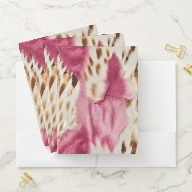 Stylish Girly Pink White Gold Zebra Pocket Folder (In Situ)