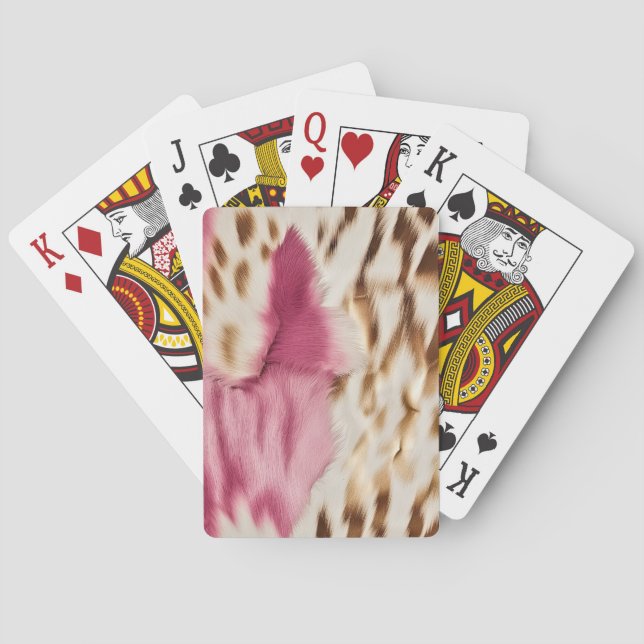 Stylish Girly Pink White Gold Zebra Poker Cards (Back)