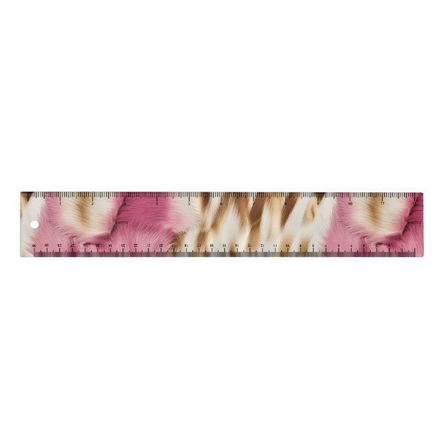 Stylish Girly Pink White Gold Zebra Ruler (Front)