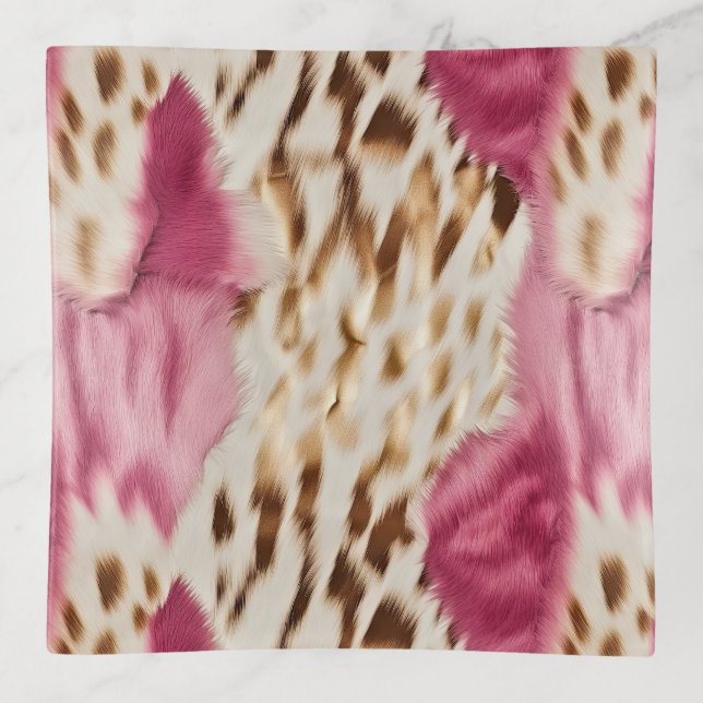 Stylish Girly Pink White Gold Zebra Trinket Tray (Front)