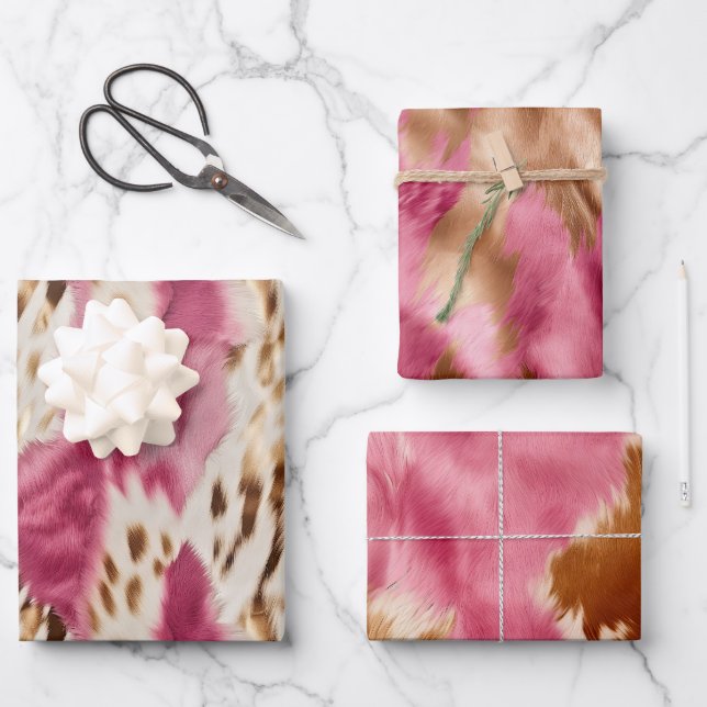 Stylish Girly Pink White Gold Zebra Wrapping Paper Sheets (Front)
