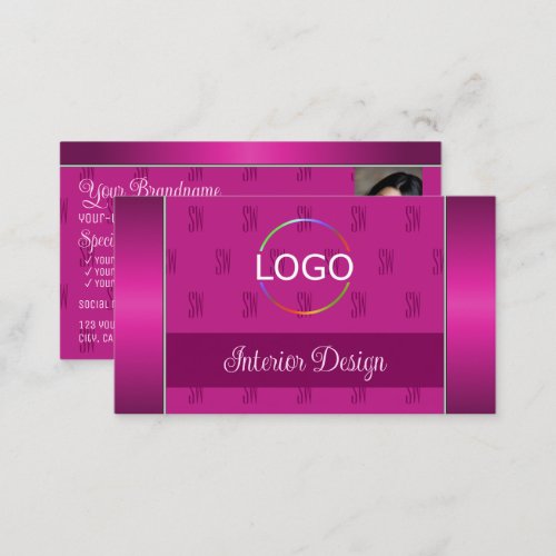 Stylish Girly Pink with Logo Monogram and Photo Business Card