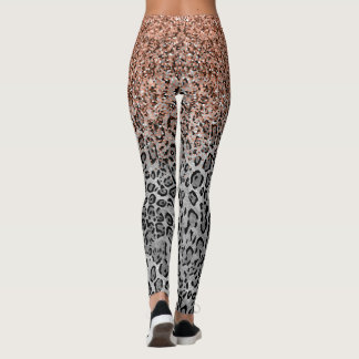 Stylish Girly Rose Gold Glitter Leopard Leggings