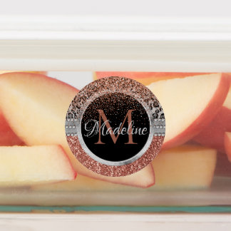 Stylish Girly Rose Gold Glitter Leopard Monogram Labels