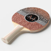 Stylish Girly Rose Gold Glitter Leopard Monogram Ping Pong Paddle (Front Angle)
