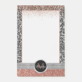 Stylish Girly Rose Gold Glitter Leopard Monogram Post-it Notes (Front)
