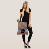 Stylish Girly Rose Gold Glitter Leopard Monogram Tote Bag (On Model)