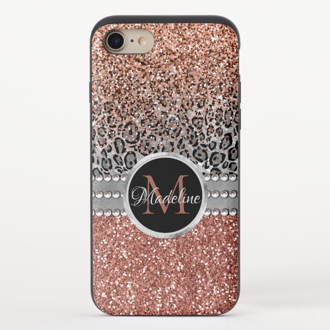 Stylish Girly Rose Gold Glitter Leopard Monogram Uncommon iPhone Case (Back)