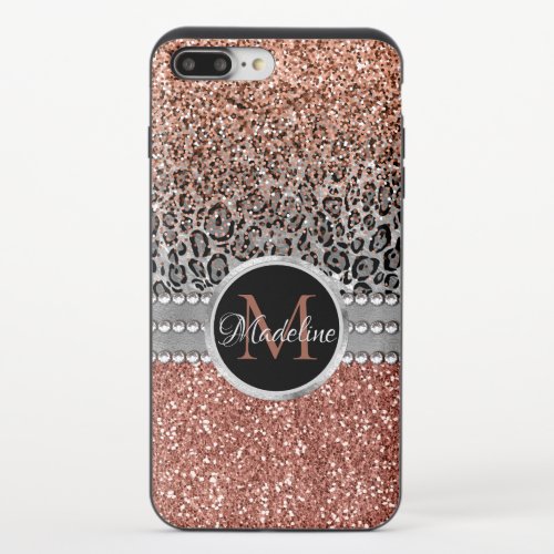 Stylish Girly Rose Gold Glitter Leopard Monogram iPhone 87 Plus Slider Case