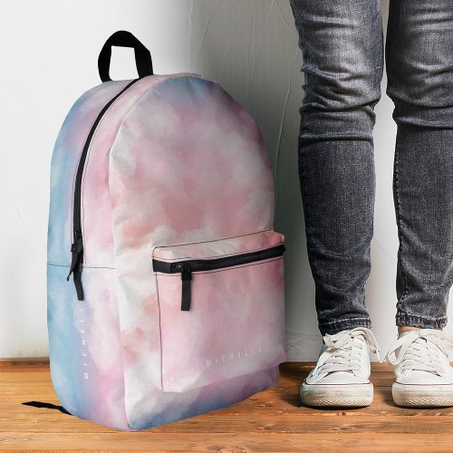 Stylish Girly Sky Blue Pink Pastel Cloud Printed Backpack