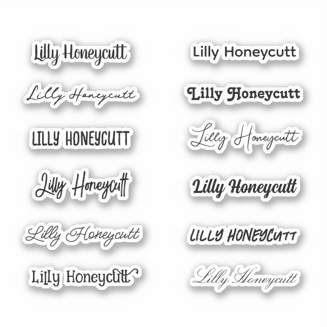 Stylish Girly Trendy Full Name Set of 12 Fonts Sticker (Front)