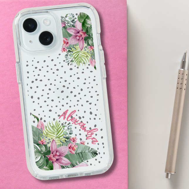 Stylish Girly Tropical Floral Name Speck iPhone Case (Stylish Trendy Girly Watercolor Tropical Floral Speck iPhone Case)