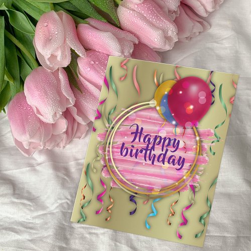 Stylish Glam Balloons Streamers Happy Birthday  Postcard
