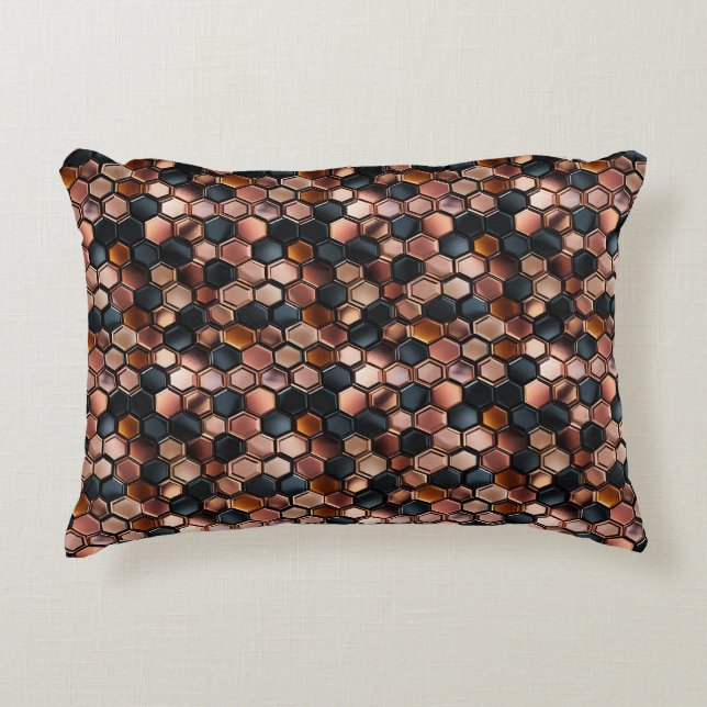 Stylish Glam Black Rose Gold Tiles Accent Pillow (Front)