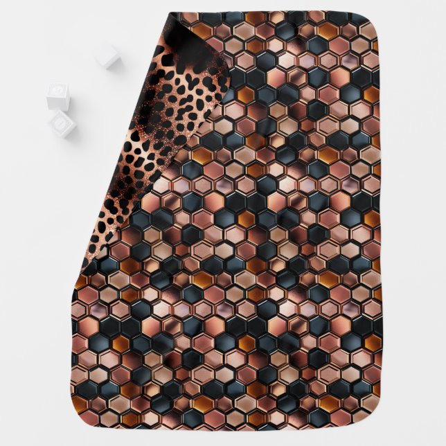 Stylish Glam Black Rose Gold Tiles Baby Blanket (In Situ)