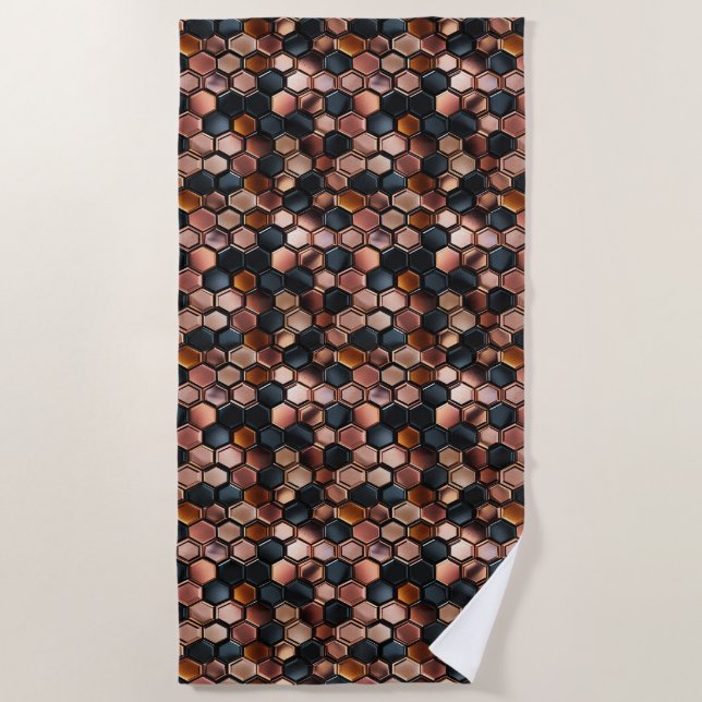 Stylish Glam Black Rose Gold Tiles Beach Towel (Front)