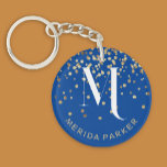 Stylish Glam Blue Gold Glitter Initial Monogram  Keychain<br><div class="desc">This simple, stylish keychain has a blue background with glam fake gold glitter like a starry night and a stylish typography featuring a customizable name initial white monogram. Perfect gift in for a special occasion like Secret Santa | Christmas, New Year or an anniversary | birthday gift. Also available on...</div>