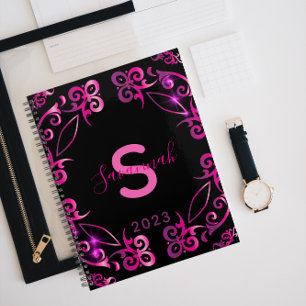 Stylish Glam Elegant Baroque Black And Pink 2023 Planner