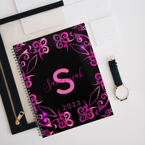 Stylish Glam Elegant Baroque Black And Pink 2023 Planner