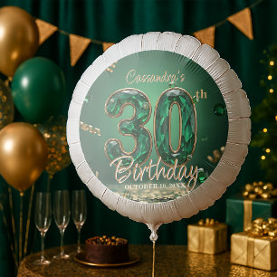 Stylish Glam Emerald Green Gemstones 30th Birthday Balloon