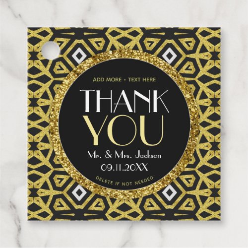 Stylish Glam Gold and Black Thank You Favor Tags
