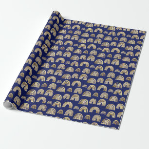 Stylish Glam Gold Rainbow Pattern Chic Navy Blue Wrapping Paper