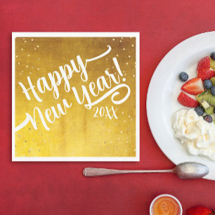 Stylish Glam Golden New Year Script Party Napkins