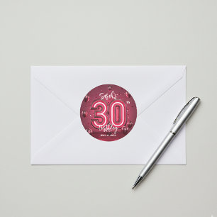 Stylish Glam Neon Fuchsia Pink 30th Birthday Classic Round Sticker