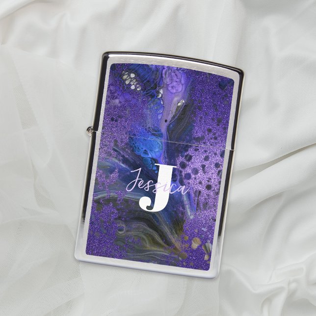 Stylish Glam Purple Glitter Marble Abstract Art Zippo Lighter (Creator Uploaded)