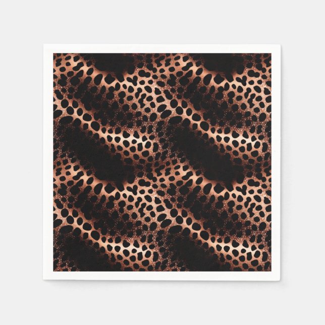 Stylish Glam Rose Gold Black Leopard Napkins (Front)