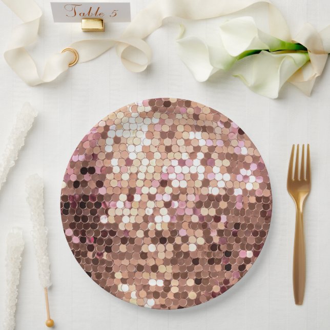 Stylish Glam Rose Gold Blush Pink Confetti Paper Plates (Wedding)