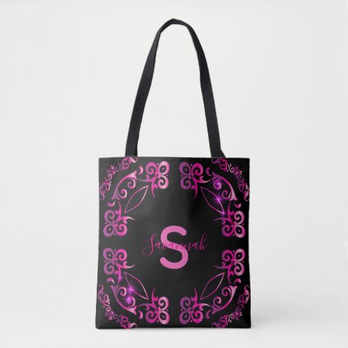Stylish Glam Sparkly Modern Baroque Black And Pink Tote Bag