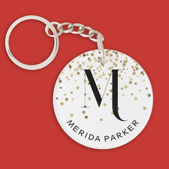 Stylish Glam White Gold Glitter Initial Monogram  Keychain (Creator Uploaded)