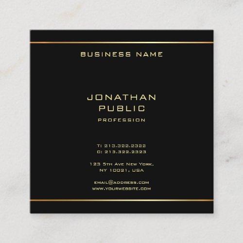 Stylish Glamorous Black And Gold Elegant Template Square Business Card