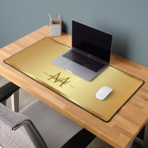 Stylish Glamorous Gold Custom Name Monogram Desk Mat