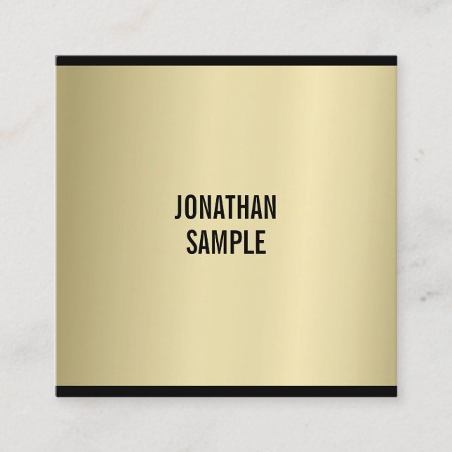 Stylish Glamorous Gold Look Modern Plain Luxury Square Business Card (Front)