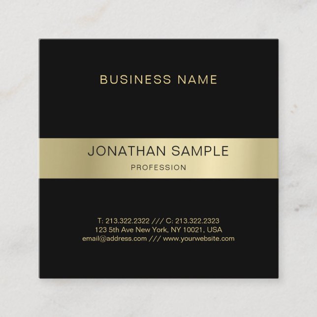 Stylish Glamorous Golden Modern Luxury Plain Square Business Card (Front)