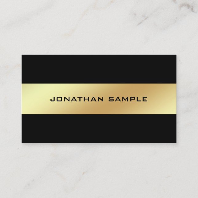 Stylish Glamour Black And Gold Plain Chic Golden Business Card (Front)