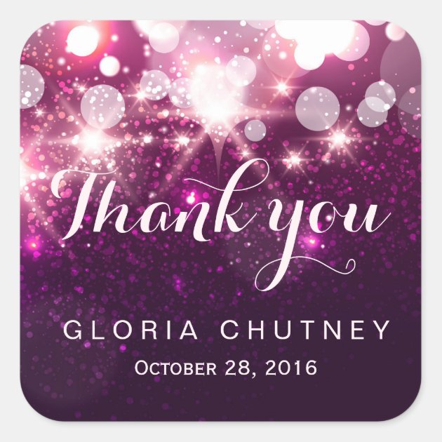 Stylish Glamour Pink Glitter Sparkles - Thank You Square Sticker