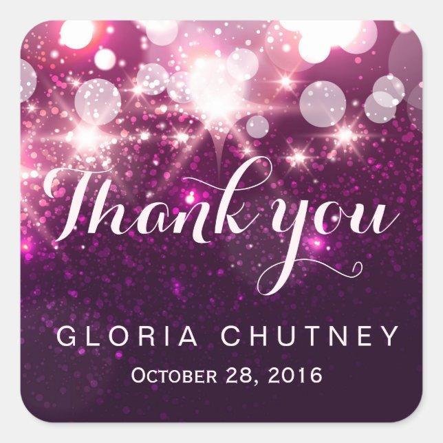 Stylish Glamour Pink Glitter Sparkles - Thank You Square Sticker (Front)