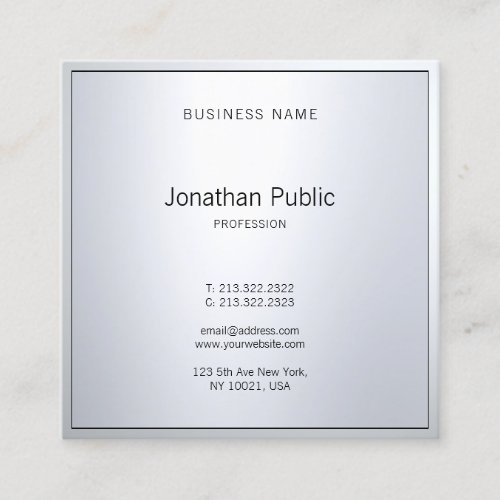 Stylish Glamour Silver Modern Professional Plain Square Business Card