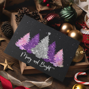 Stylish glitter Christmas trees monogram holiday Postcard