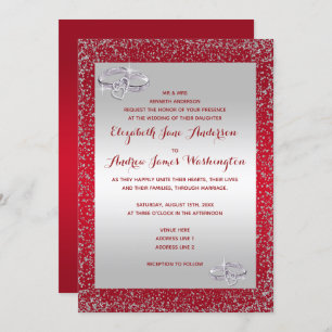 Stylish Glitter & Diamond Wedding Rings Wedding Invitation