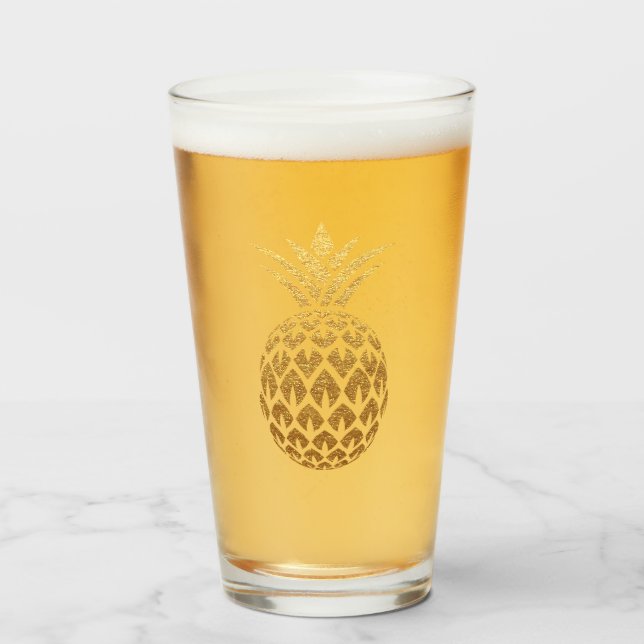 Stylish Glitter Gold Pineapple Glass (Front Filled)