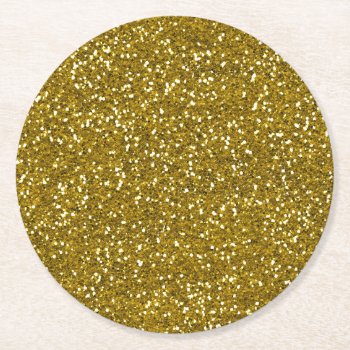 Stylish Glitter Gold Round Paper Coaster by InTrendPatterns at Zazzle