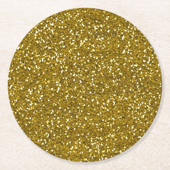 Stylish Glitter Gold Round Paper Coaster (Front)