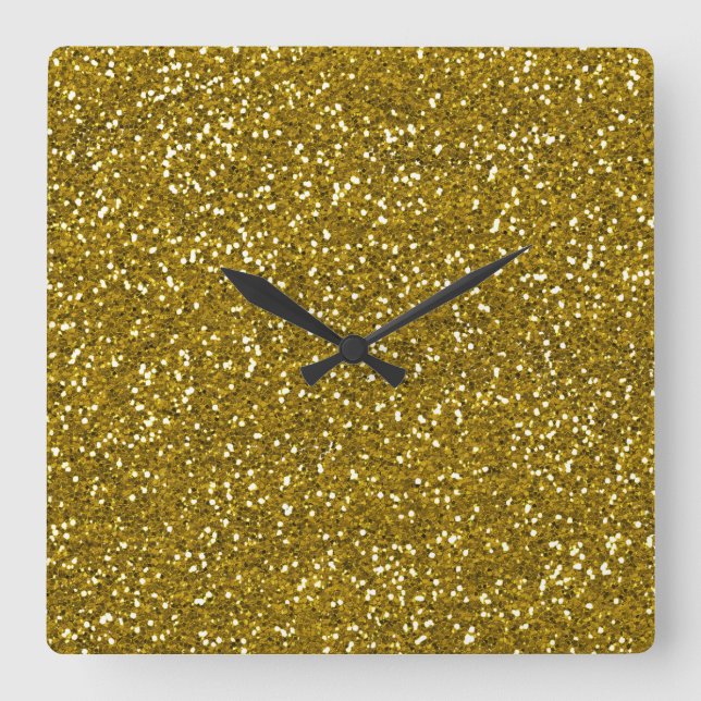 Stylish Glitter Gold Square Wall Clock (Front)