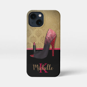 Stylish Glitter Heel, Lipstick, & Monogram iPhone 13 Mini Case